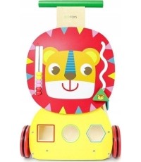 Wooden pusher educational trolley "Lion" with blocks and sorter