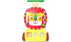 Wooden pusher educational trolley "Lion" with blocks and sorter