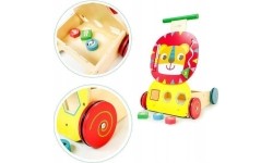 Wooden pusher educational trolley "Lion" with blocks and sorter