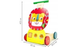 Wooden pusher educational trolley "Lion" with blocks and sorter