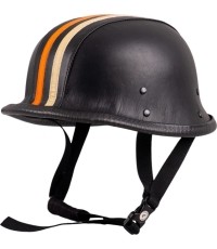 Motocyklowy kask otwarty w stylu retro Sodager Stripes - Czarny z pomarańczowym i beżowym paskiem