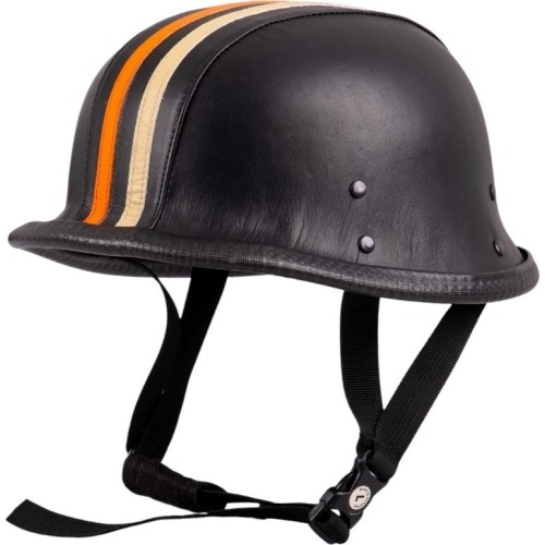Kask motocyklowy Retro Open-Face Sodager Stripes - černá s oranžovým a béžovým pruhem