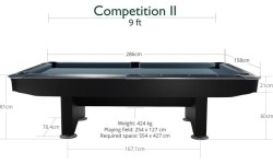 Stół bilardowy, Pool, Competition II, czarny, 9 stóp, obrus klubowy żółto-zielony