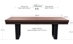 Stół bilardowy / stół do jadalni, Rasson Madrid, orzech, 8 stóp, obrus klubowy żółto-zielony