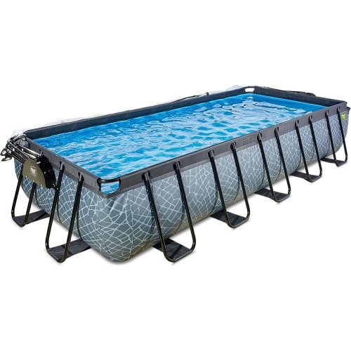 EXIT Basen kamienny 540x250 cm z kopułą i pompą z filtrem piaskowym - szary Basen stelażowy prostokątny 12600 L