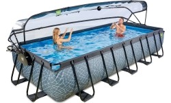 EXIT Basen kamienny 540x250 cm z kopułą i pompą z filtrem piaskowym - szary Basen stelażowy prostokątny 12600 L