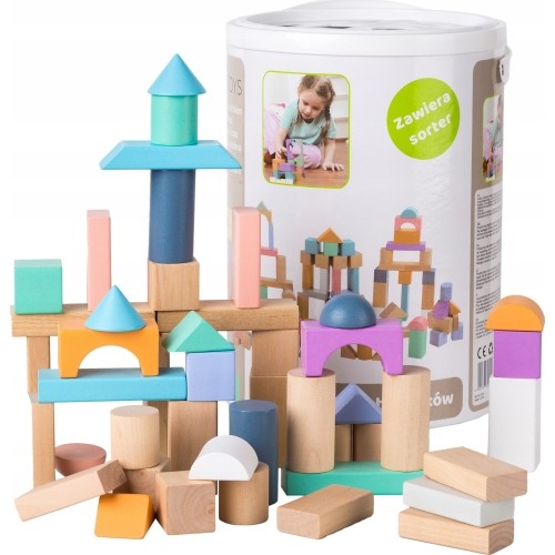 Klocki drewniane Eco Toy 100 szt Pastelowe