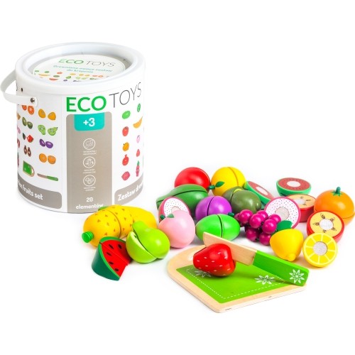 Drewniane owoce Eco zestaw zabawek w wiaderku