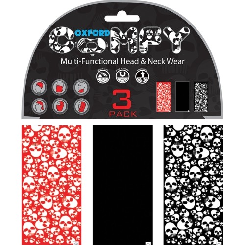 Uniwersalna bandamka Komin Getr na szyję i twarz Oxford Comfy 3-szt. - Skulls