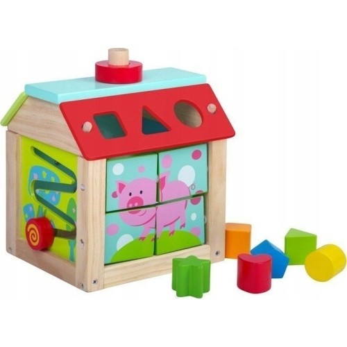 Drewniany edukacyjny sorter kostka z klockami Ecotoys