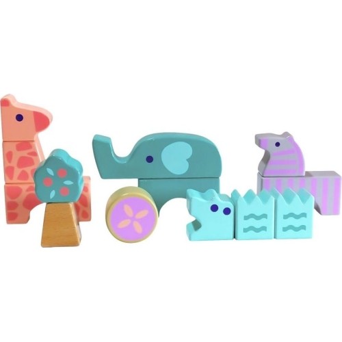 Wooden blocks animals 13 pcs. Animals Ecotoys