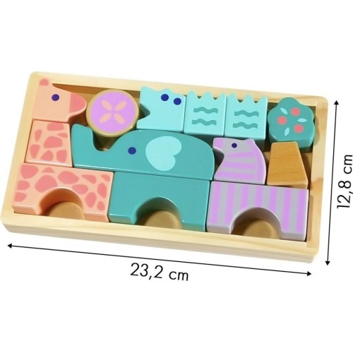Wooden blocks animals 13 pcs. Animals Ecotoys