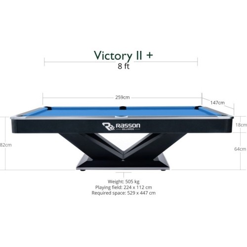 Stół bilardowy, Pool, Rasson Victory II Plus, czarny, 8 stóp, Simonis 760 niebieskozielony