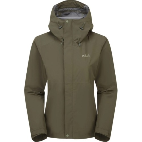 Damska kurtka przeciwdeszczowa Rab Downpour Eco Jacket - Žalia