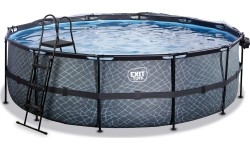 EXIT Basen kamienny ø488x122cm z pompą z filtrem piaskowym i kopułą oraz pompą ciepła - szary