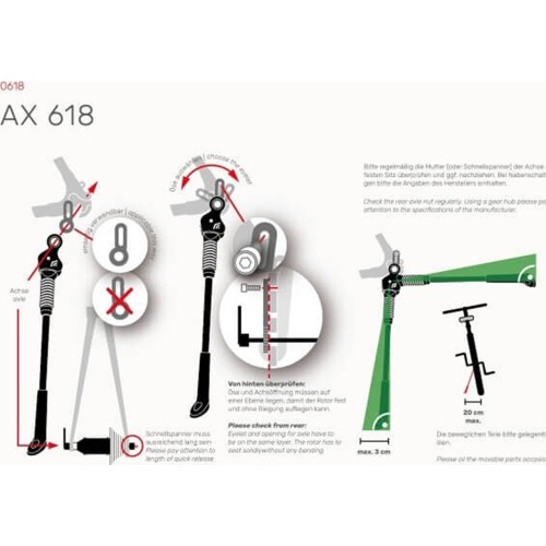 Atraminė kojelė Hebie AX 618 // 26-29" V-Brake dviračiams // be diskinių stabdžių adapterių, aliuminė (juoda)
