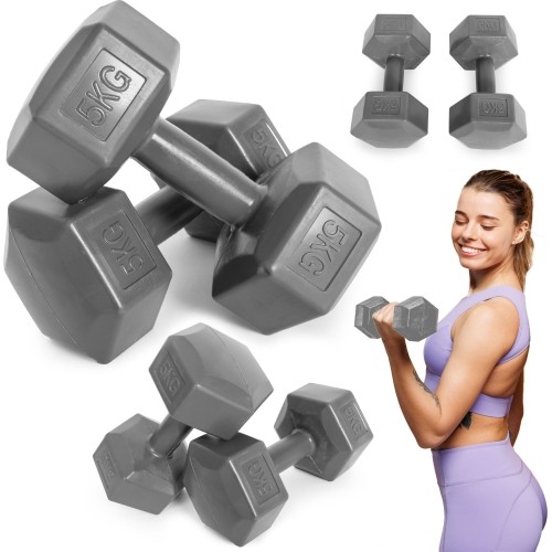 Hantle sześciokątne zestaw 2x5 kg ciężarki do ćwiczeń obciążniki fitness szare ModernHome