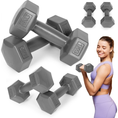 Hantle sześciokątne zestaw 2x1 kg ciężarki do ćwiczeń obciążniki fitness szare ModernHome