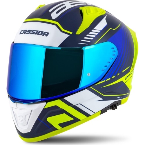 Kask motocyklowy Cassida Aero Drome niebieski / fluorescencyjny żółty / jasnoniebieski / biały