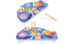 Stolik z instrumentami stół muzyczny cymbałki talerz perkusyjny tarka motyw morski ECOTOYS
