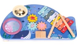 Stolik z instrumentami stół muzyczny cymbałki talerz perkusyjny tarka motyw morski ECOTOYS
