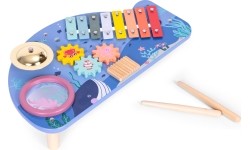 Stolik z instrumentami stół muzyczny cymbałki talerz perkusyjny tarka motyw morski ECOTOYS
