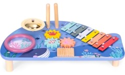 Stolik z instrumentami stół muzyczny cymbałki talerz perkusyjny tarka motyw morski ECOTOYS