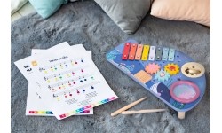 Stolik z instrumentami stół muzyczny cymbałki talerz perkusyjny tarka motyw morski ECOTOYS