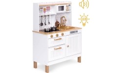 Kuchnia dla dzieci z dźwiękami i LED, drewniane otwierane szafki, 7 akcesoriów ECOTOYS