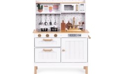 Kuchnia dla dzieci z dźwiękami i LED, drewniane otwierane szafki, 7 akcesoriów ECOTOYS