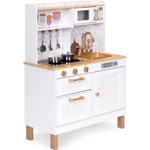 Kuchnia dla dzieci z dźwiękami i LED drewniana duża otwierane szafki 7 akcesoriów ECOTOYS