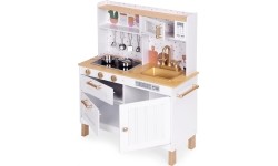 Kuchnia dla dzieci z dźwiękami i LED, drewniane otwierane szafki, 7 akcesoriów ECOTOYS