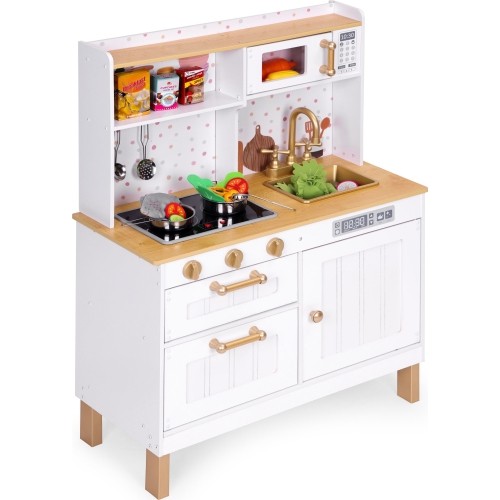 Kuchnia dla dzieci z dźwiękami i LED drewniana duża otwierane szafki 7 akcesoriów ECOTOYS