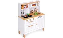 Kuchnia dla dzieci z dźwiękami i LED, drewniane otwierane szafki, 7 akcesoriów ECOTOYS