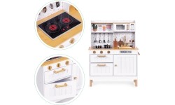Kuchnia dla dzieci z dźwiękami i LED, drewniane otwierane szafki, 7 akcesoriów ECOTOYS