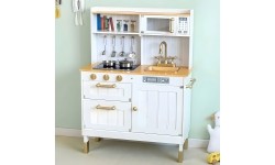 Kuchnia dla dzieci z dźwiękami i LED drewniana duża otwierane szafki 7 akcesoriów ECOTOYS