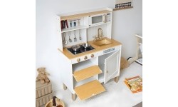 Kuchnia dla dzieci z dźwiękami i LED, drewniane otwierane szafki, 7 akcesoriów ECOTOYS