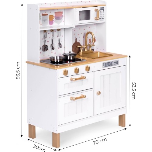 Kuchnia dla dzieci z dźwiękami i LED drewniana duża otwierane szafki 7 akcesoriów ECOTOYS