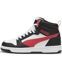 Buty młodzieżowe Puma Rebound V6 Mid Jr, białe/czarne/czerwone 393831 16