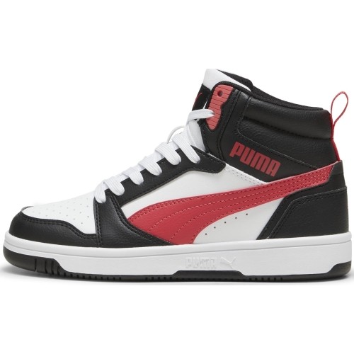 Buty młodzieżowe Puma Rebound V6 Mid Jr, białe/czarne/czerwone 393831 16
