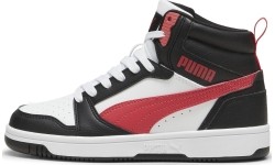 Buty młodzieżowe Puma Rebound V6 Mid Jr, białe/czarne/czerwone 393831 16