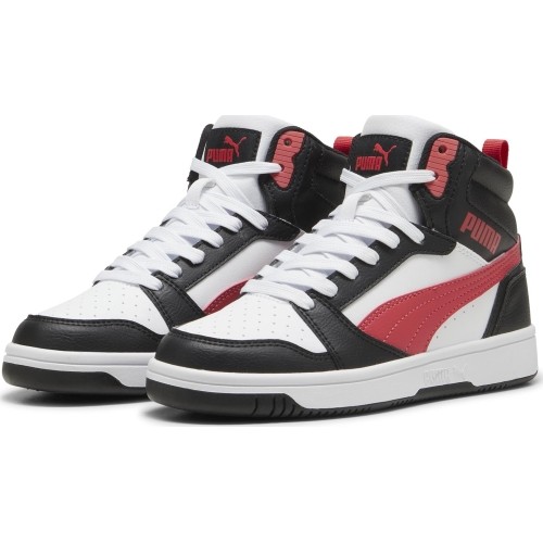 Buty młodzieżowe Puma Rebound V6 Mid Jr, białe/czarne/czerwone 393831 16