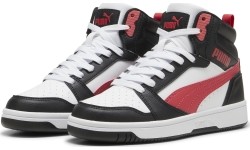 Buty młodzieżowe Puma Rebound V6 Mid Jr, białe/czarne/czerwone 393831 16