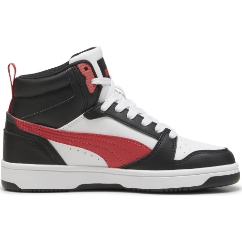 Buty młodzieżowe Puma Rebound V6 Mid Jr, białe/czarne/czerwone 393831 16