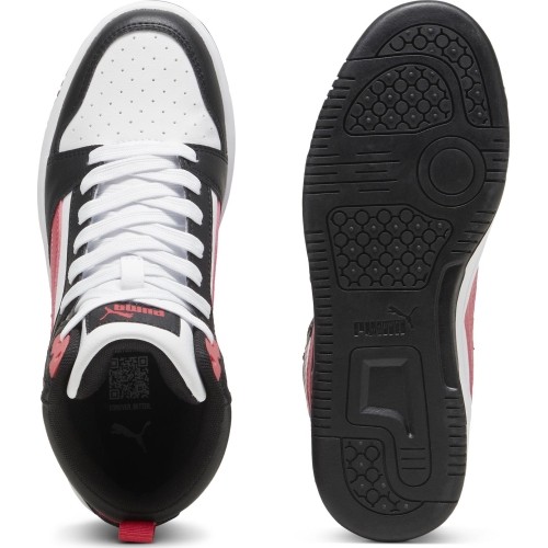 Buty młodzieżowe Puma Rebound V6 Mid Jr, białe/czarne/czerwone 393831 16