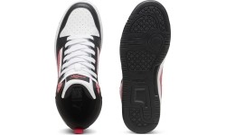 Buty młodzieżowe Puma Rebound V6 Mid Jr, białe/czarne/czerwone 393831 16