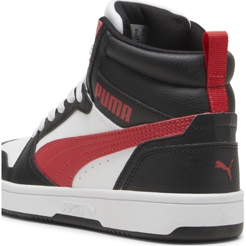 Buty młodzieżowe Puma Rebound V6 Mid Jr, białe/czarne/czerwone 393831 16