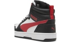 Buty młodzieżowe Puma Rebound V6 Mid Jr, białe/czarne/czerwone 393831 16