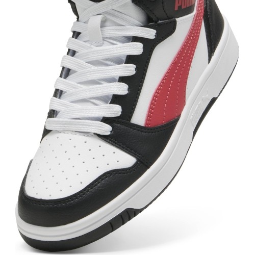 Buty młodzieżowe Puma Rebound V6 Mid Jr, białe/czarne/czerwone 393831 16