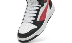 Buty młodzieżowe Puma Rebound V6 Mid Jr, białe/czarne/czerwone 393831 16